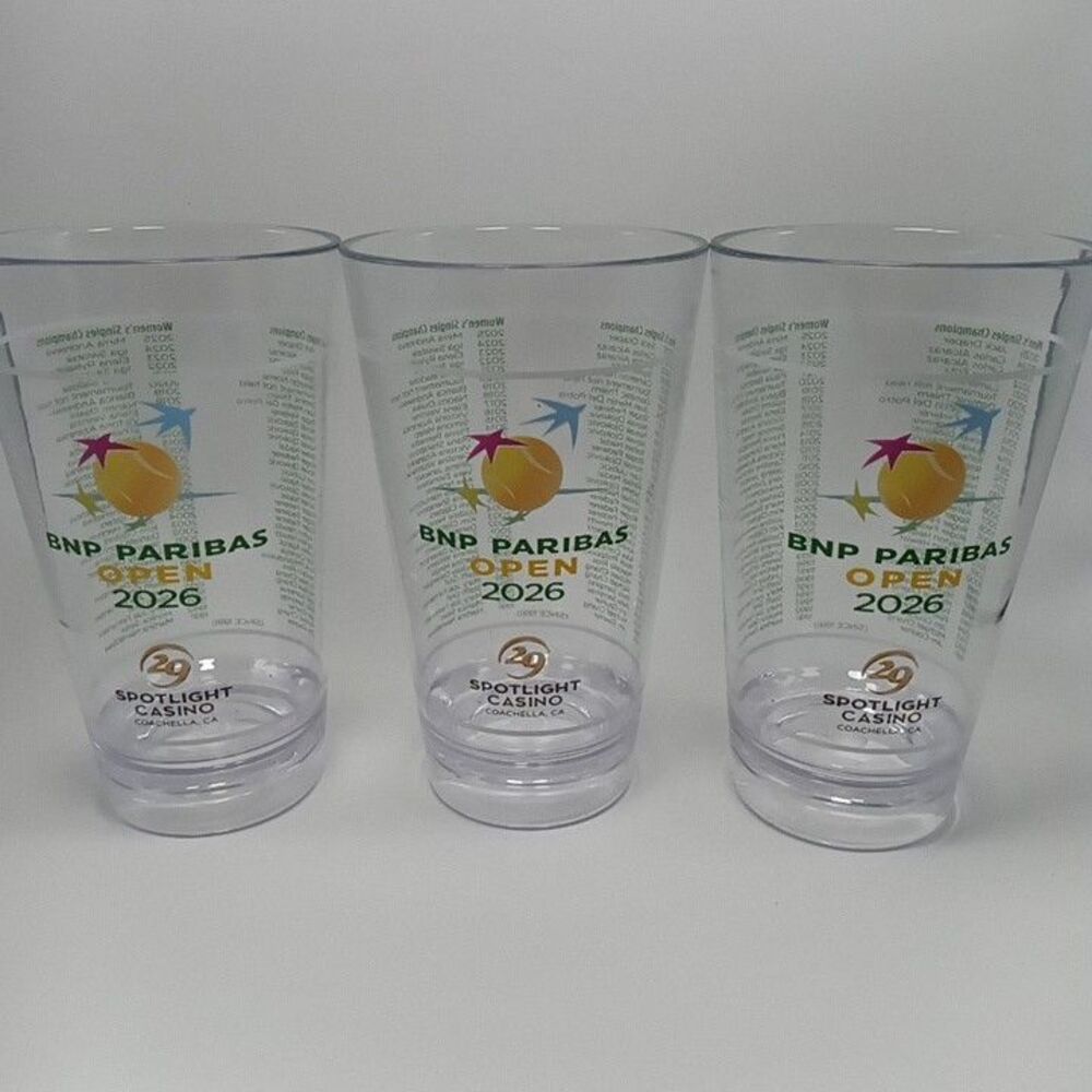 BNP Paribas Tennis Open 2026 Spotlight Casino Promo Plastic Tumbler Cup Lot (3x)